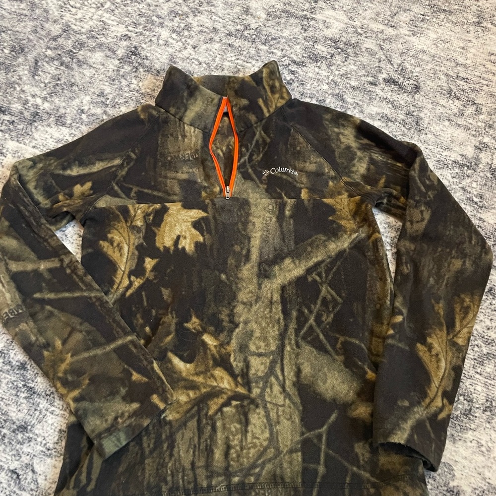 Columbia Forest Camo Pullover with Bright Orange Zipper